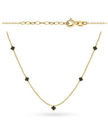 Naszyjnik złoty z małymi czarnymi koniczynkami (Gramatura: 2.60)