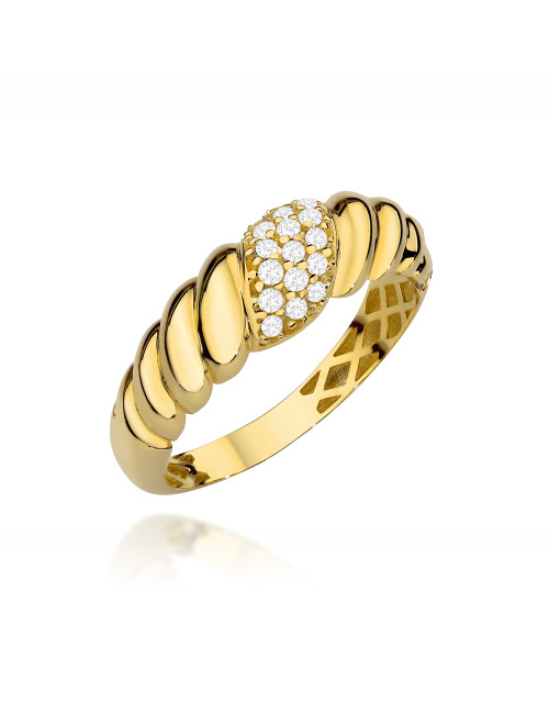 Pierścionek złoty pleciony zdobiony cyrkoniami na środku (Rozmiar pr. 585: 11 Gramatura: 1.61)