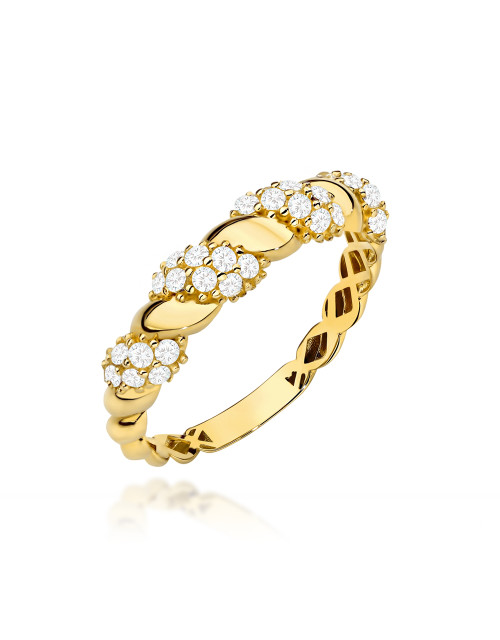 Pierścionek złoty pleciony naprzemiennie zdobiony cyrkoniami (Rozmiar pr. 585: 19 Gramatura: 1.38)
