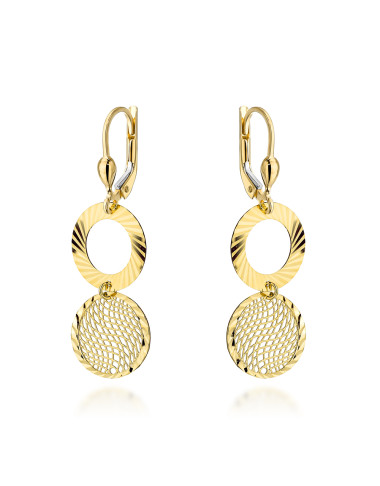 Kolczyki złote wiszące diamentowany ring i ażurowe kółko (Gramatura: 2.66)