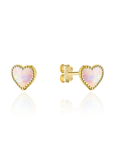 Kolczyki złote serduszka z różowym opalitem na sztyfcie (Gramatura: 1.00)