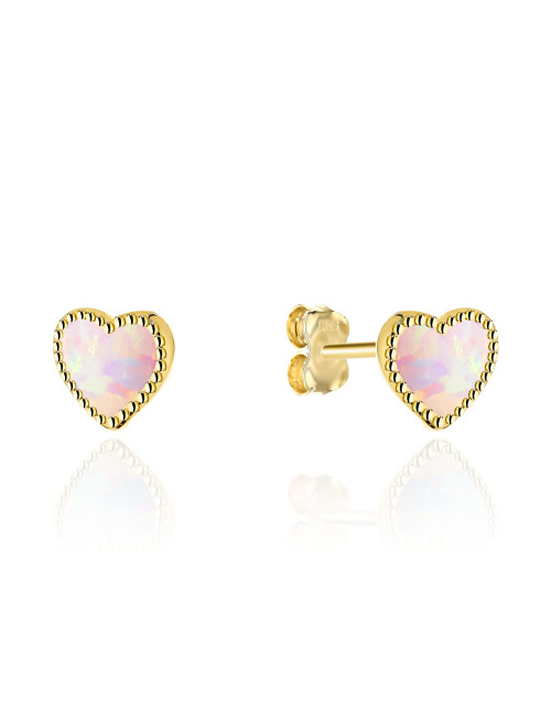 Kolczyki złote serduszka z różowym opalitem na sztyfcie (Gramatura: 1.00)