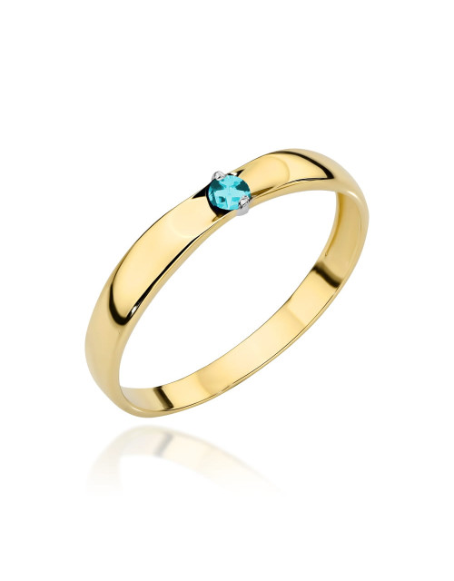 Pierścionek złoty klasyczny z kamieniem w kolorze aqua (Rozmiar pr. 585: 16 Gramatura: 1.33)