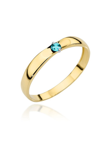 Pierścionek złoty klasyczny z kamieniem w kolorze aqua (Rozmiar pr. 585: 18 Gramatura: 1.40)