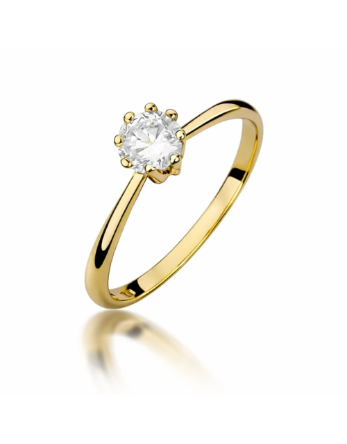 Pierścionek złoty centralna cyrkonia na cienkiej szynie (Rozmiar pr. 585: 11 Gramatura: 0.90)