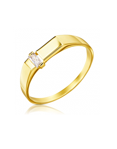 Pierścionek złoty sygnet z białym kamieniem (Rozmiar pr. 585: 15 Gramatura: 1.18)