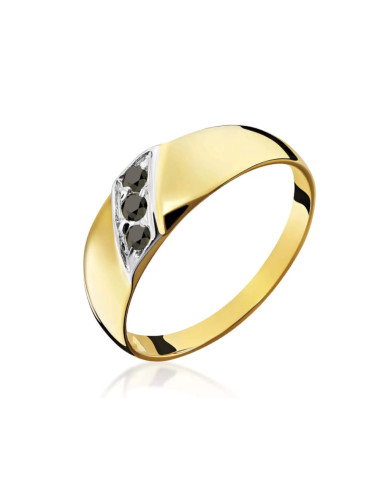 Pierścionek złoty zdobiony czarnymi kamieniami (Rozmiar pr. 585: 16 Gramatura: 1.61)