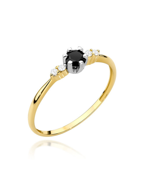Pierścionek złoty z centralnym czarnym kamieniem i subtelnym zdobieniem (Rozmiar pr. 585: 16 Gramatura: 1.12)