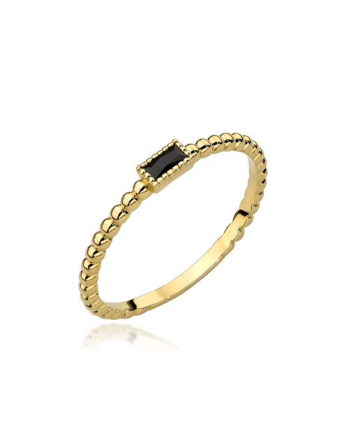 Pierścionek złoty kuleczki i prostokąt z czarnym kamieniem (Rozmiar pr. 585: 18 Gramatura: 1.54)