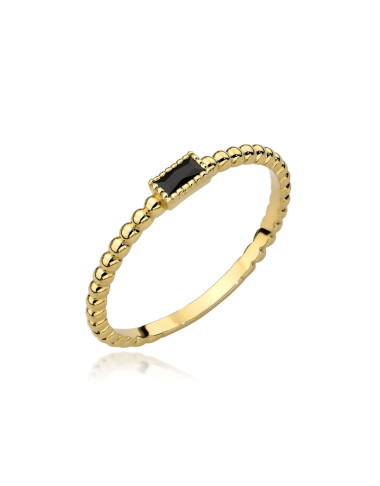 Pierścionek złoty kuleczki i prostokąt z czarnym kamieniem (Rozmiar pr. 585: 14 Gramatura: 1.48)