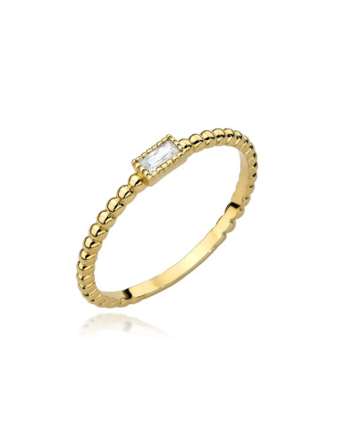 Pierścionek złoty kuleczki i prostokąt z białym kamieniem (Rozmiar pr. 585: 14 Gramatura: 1.52)