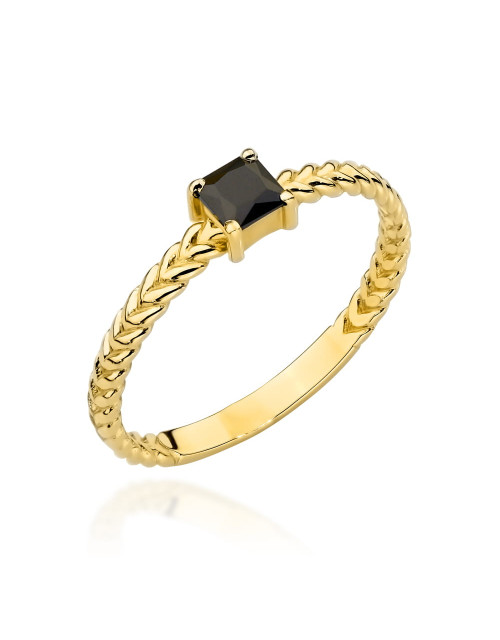 Pierścionek złoty pleciony z czarnym kamieniem (Rozmiar pr. 585: 16 Gramatura: 1.56)