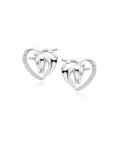 Srebrne kolczyki pr.925 SERCA - jednorożec z białymi cyrkoniami