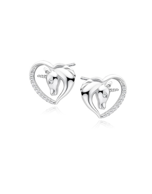 Srebrne kolczyki pr.925 SERCA - jednorożec z białymi cyrkoniami