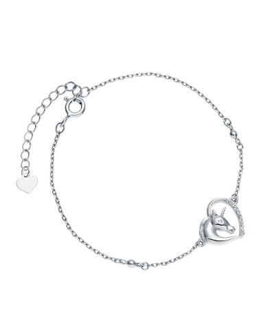 Srebrna bransoletka pr.925 SERCE - jednorożec z białymi cyrkonimi