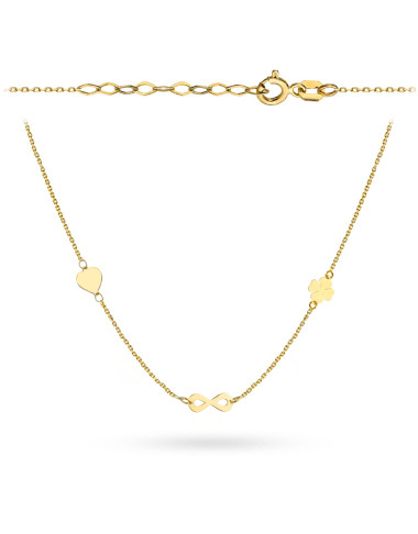 Naszyjnik złoty serce, nieskończoność, koniczynka super lekki (Gramatura: 0.91)