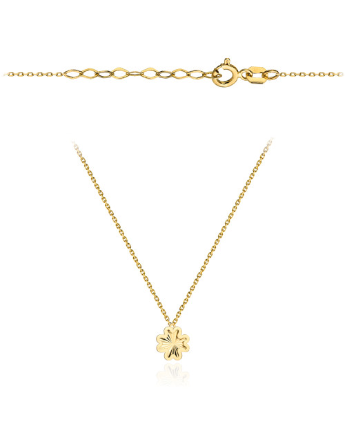 Naszyjnik złoty z diamentowaną koniczynką w gładkiej oprawie pr. 585 (Gramatura: 0.82)